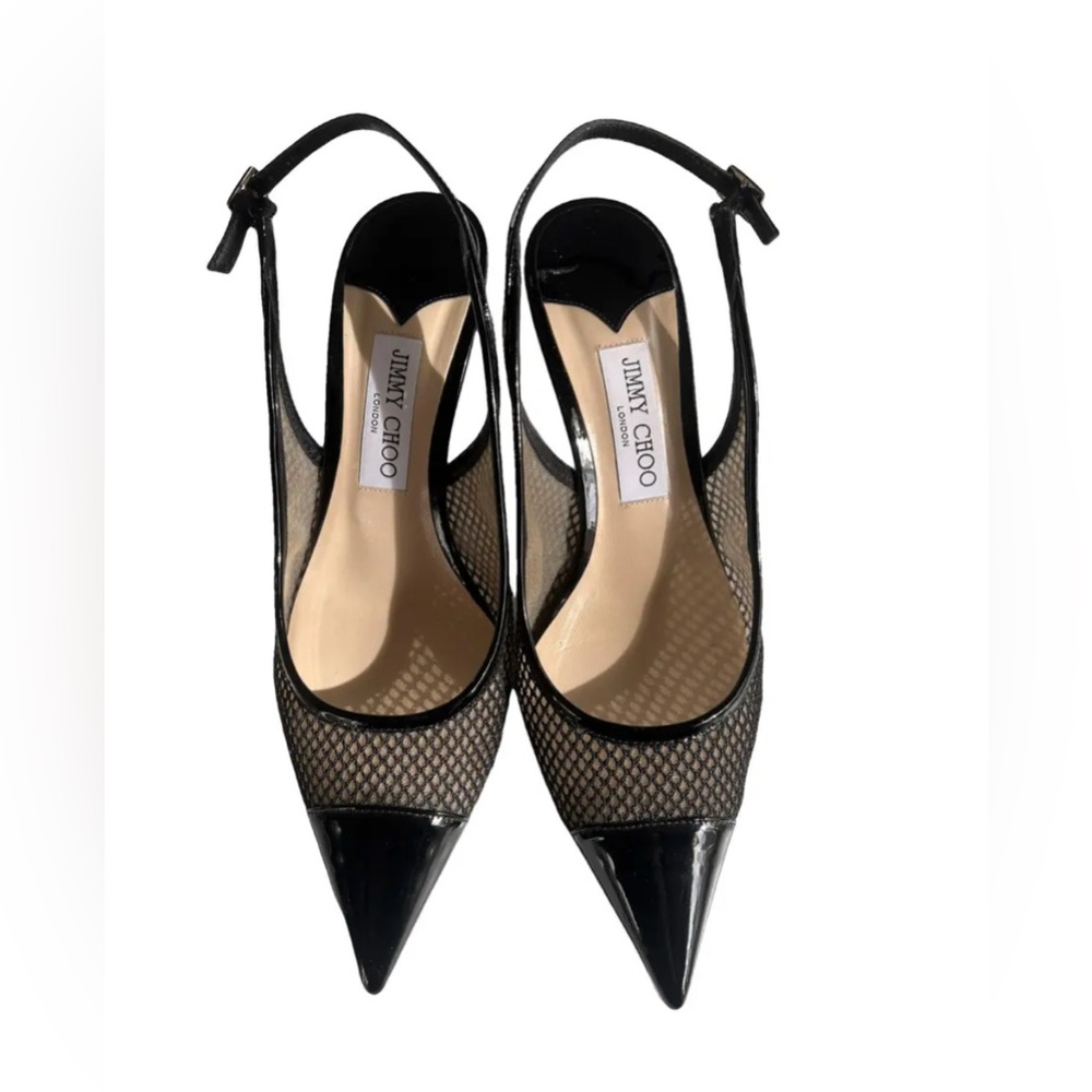 Jimmy Choo Black Mesh Pointed Heels sandal slingback